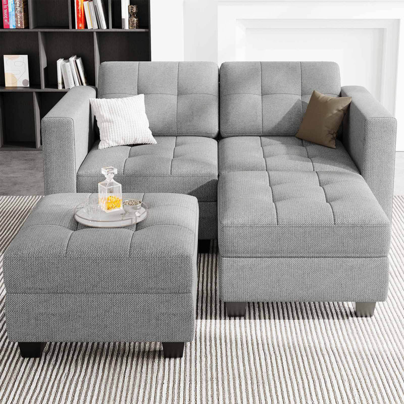 Ayden Hunsicker 63.8'' Modular Upholstered Sectional Sofa Bed Tufted Polyester Blend Sleeper with Storage
