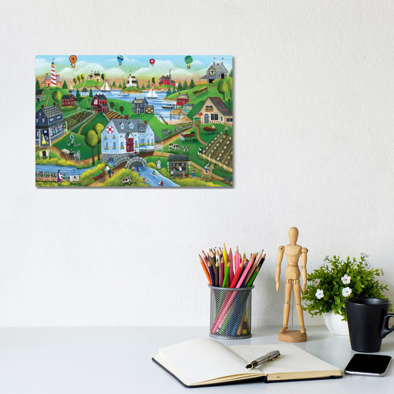 «Village by the Sea with Hot Air Ballons» par Cheryl Bartley, impression sur toile tendue, H 8 po x l 12 po x P 0,75 po