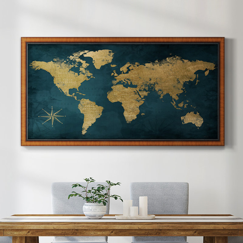 Bleu marine carte or - reproduction d'un seul cadre photo sur toile, H 25 po x l 45 po x P 1 po
