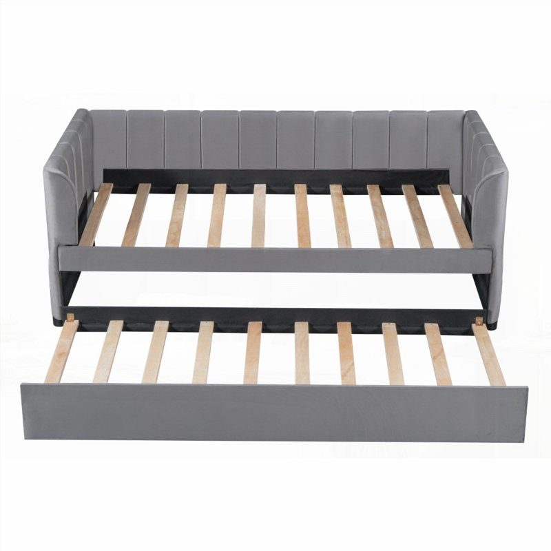 Lit de jour simple rembourré avec dossier ergonomique Lit gigogne simple, aucun sommier requis, gris, gris