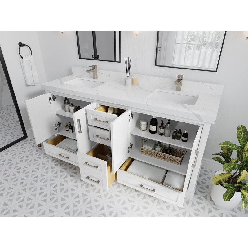 Esin 72'' Double Bathroom Vanity with Quartz Top, Empira White