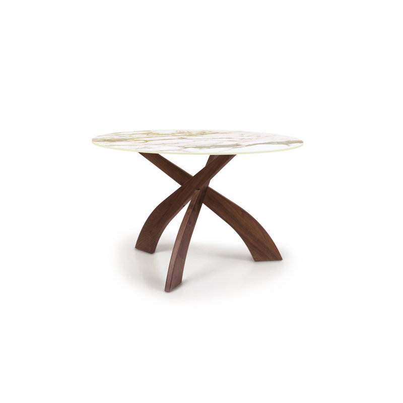 Entwine Round Dining Table, 30"H x 48"L x 48"W, White, Natural Walnut