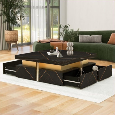 Table basse moderne moderne avec 4 tiroirs, panneau de fibres à densité moyenne durable pour le rangement du salon