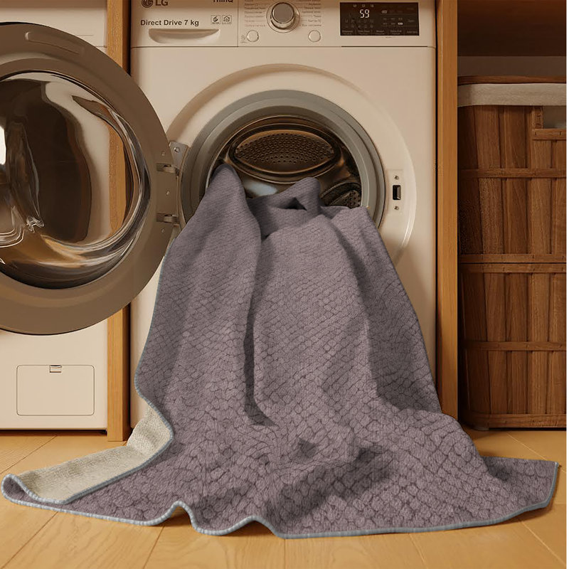Tapis gris en treillis lavable à la machine, Carré 7 pi