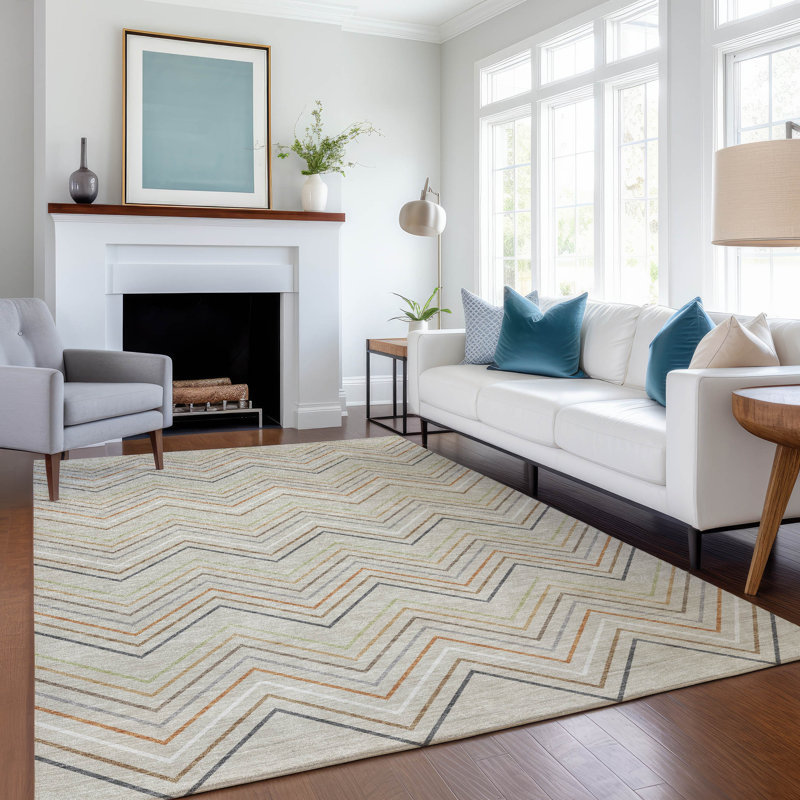 Machine Washable Indoor/Outdoor Keim ACN2392 Stripes Rug, Rectangle 3' x 5'
