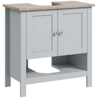 Pedestal Sink Storage Cabinet, Under Sink Cabinet, Bathroom Vanity Cabinet With Adjustable Shelf And Open Bottom Shelf, Gray