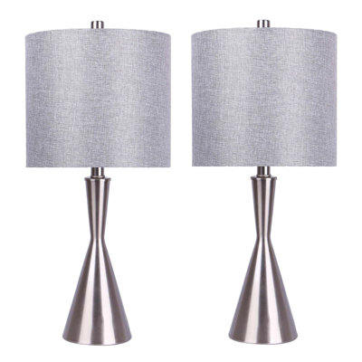 Lampe de table contemporaine 23 po en métal avec abat-jour nickel brossé et lin gris - ensemble de 2