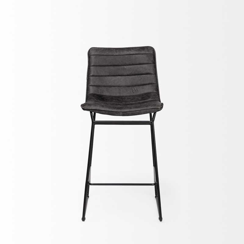 Meritt 22.5" Bar Stool, Faux Leather-Black