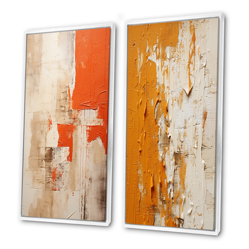 Coucher de soleil «Sunset Reverie Collage I», ensemble de 2 décorations murales abstraites, Cadre blanc, H 28 po x l 25 po