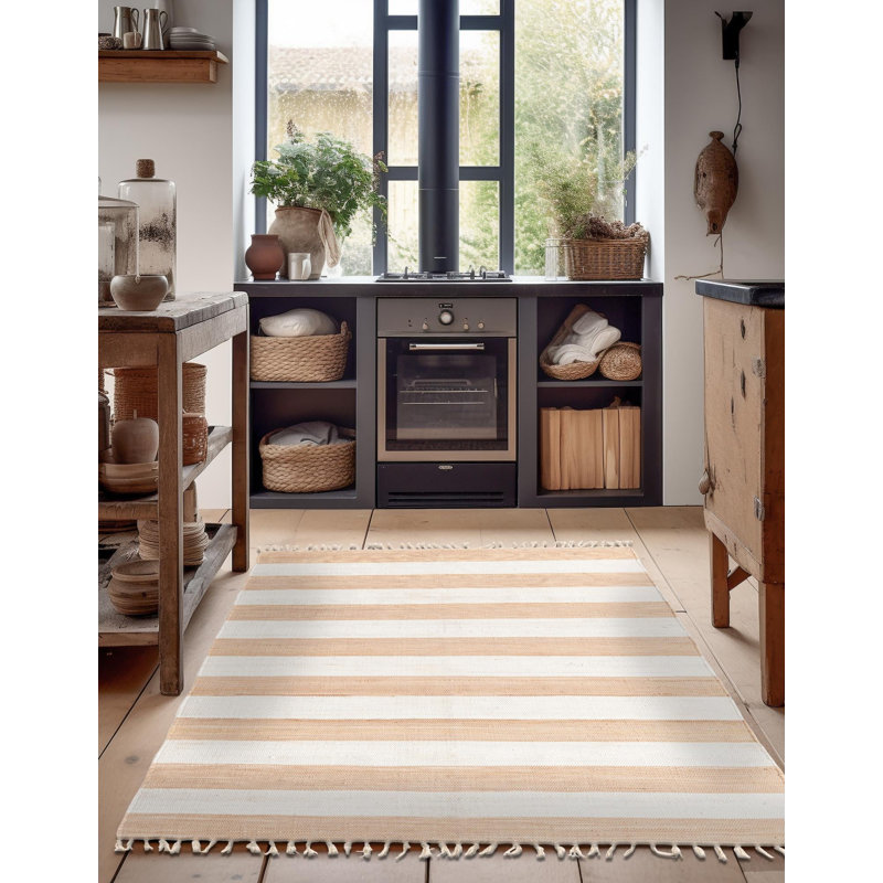 Johnie Hand-Knotted Cotton Yellow and Ivory White Rug, Rectangle 5'1" x 8'
