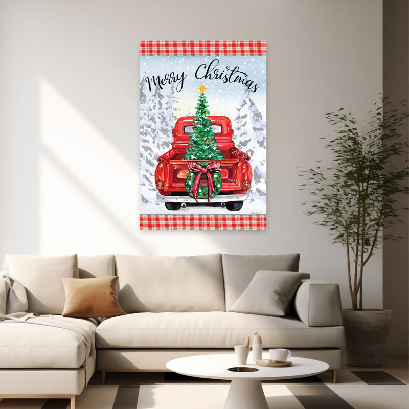 Merry Christmas Truck, arbre de Noël contemporain abstrait, paysage d'hiver, H 60 po x l 40 po