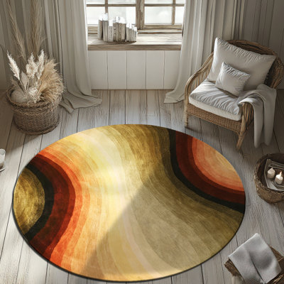 Tapis contemporain jaune / noir / orange en laine touffeté à la main Faul