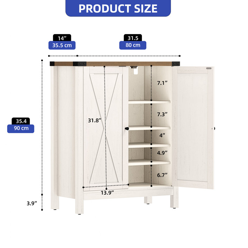 Farmhouse Entryway Shoe Rack, Wooden 5-Tier Cabinet with Doors, Beige