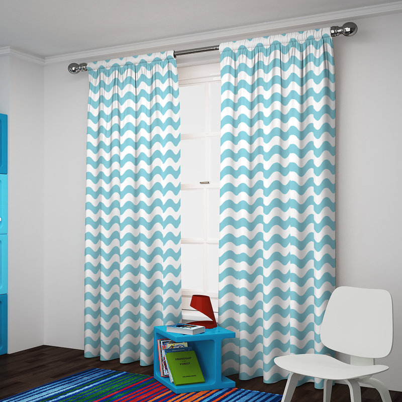 Wavy Chevron Blackout Curtain Single Panel, 42" W x 63" L, Pool Blue