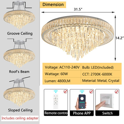 Crystal Chandeliers Led Dimmable Ceiling Light