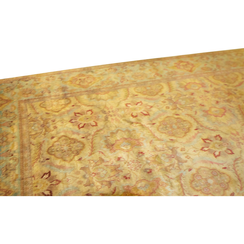 Tapis crème et vert noué à la main de haute qualité