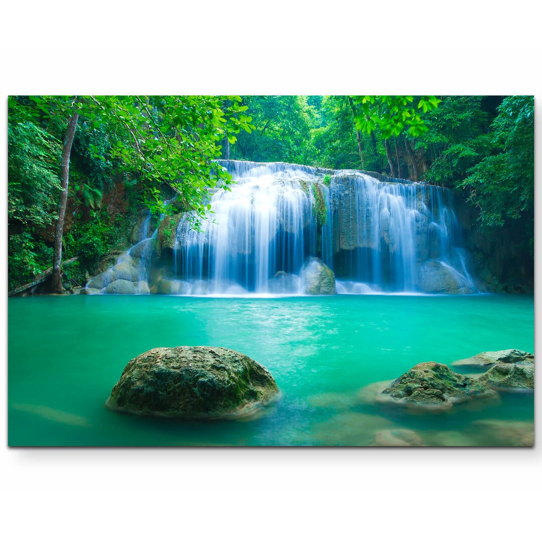 Leinwandbild Exotischer Wasserfall in Erawan – Thailand