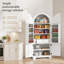 Armoire de cuisine cintrée de 183 cm de haut avec 8 tablettes de porte ajustables, 3 étagères intérieures réglables, un tiroir dissimulé, un design à panneaux cannelés, un système antibasculement et un meuble de rangement polyvalent pour la cuisine, la salle à manger, la salle de bain, le salon ou le bureau.-551715451