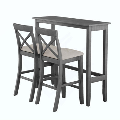 Farmhouse 48"Rectangular Wood Bar Height Dining Set Kitchen Breakfast Nook with 2 Chairs for Small Places