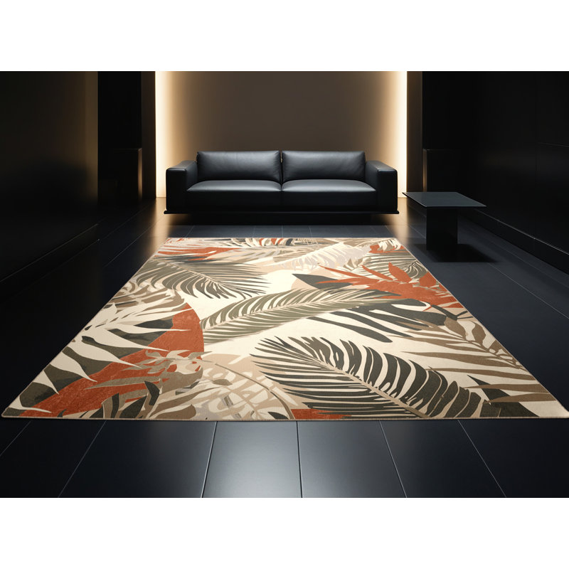 Machine Washable Pacchiana Global Inspired Block Print Rug in Beige – Beige Binding, 5x7