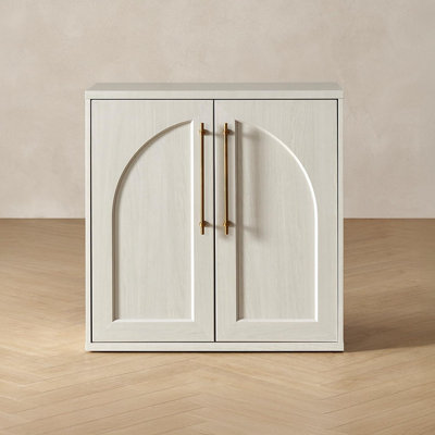 Small Modular Accent Sideboard Buffet Cabinet, Arched Door – White Oak