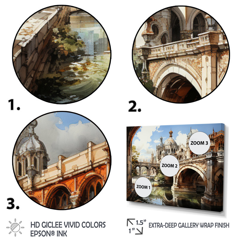 «Beige Bridge Architectural Marvel», reproduction sur toile, H 34 po x l 44 po x P 1,5 po, Toile tendue