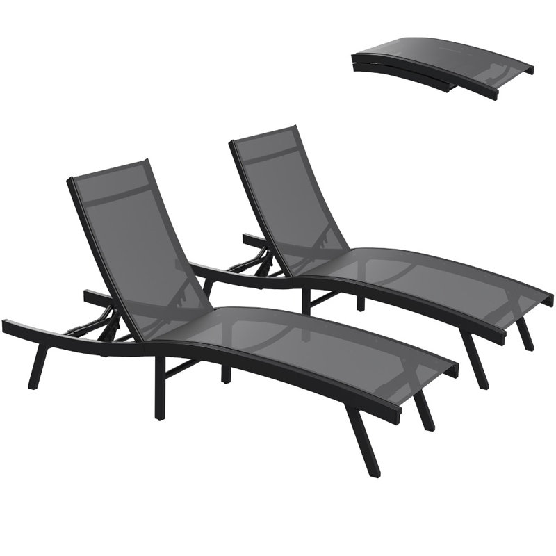 2 PCS All Weather Pool Lounge Chairs Ergonomic Design With Adjustable Backrest, Gray