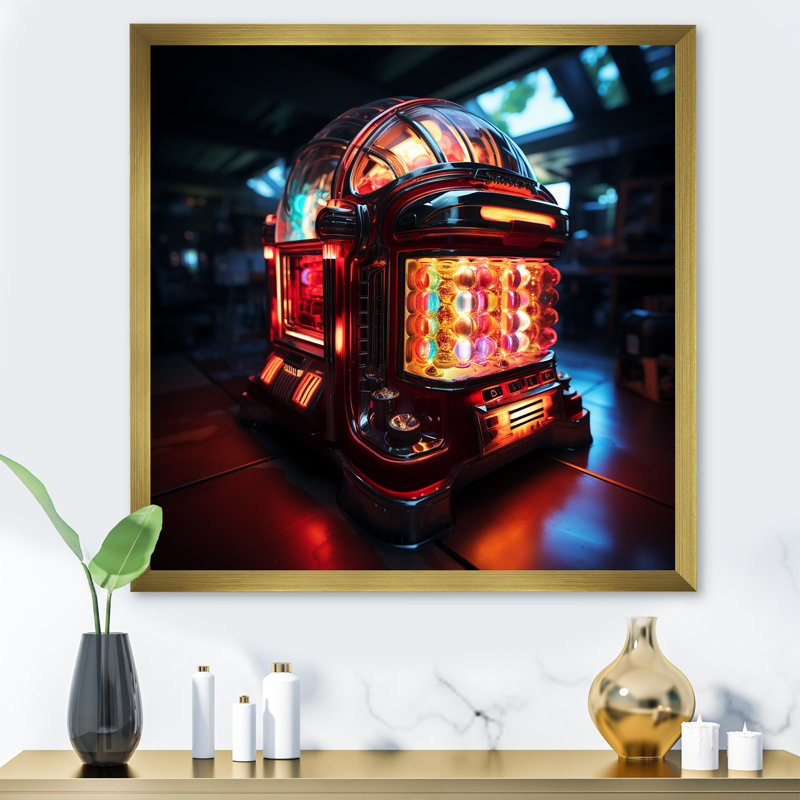 Red Soundtrack Symphony Jukebox Melody - Jukeboxes, art mural, Cadre doré simple, H 30 po x l 30 po x P 1,5 po