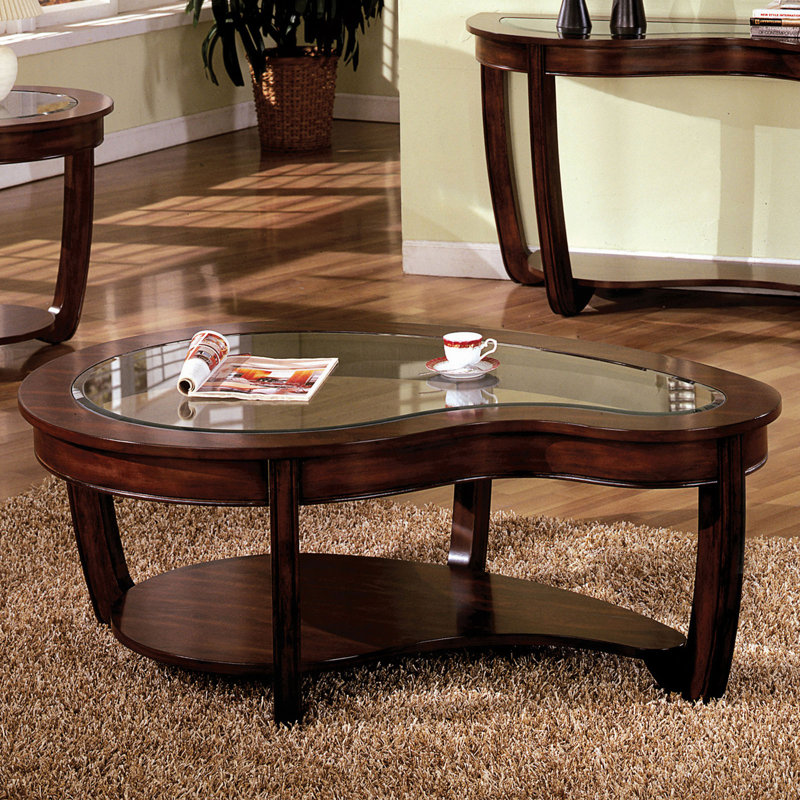 Table basse avec plateau en verre à conception unique avec tablette inférieure ouverte et table de salon