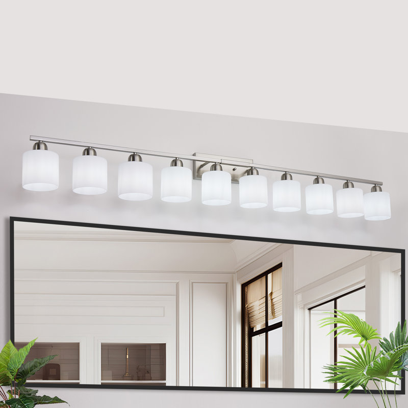 Luminaire pour meuble-lavabo 10 lumières résistant à l'humidité avec abat-jour en verre givré, Chrome poli, 10 lumières