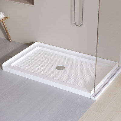Rectangle Shower Base White Acrylic with Single Threshold Shower Pan, Non-slip Design