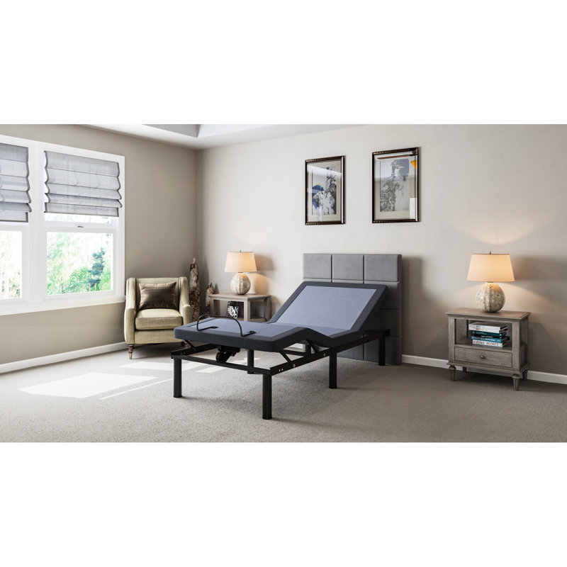 Base de lit simple Bt2000 - mémoire programmable et pieds réglables avec poids de 850 lb, finition bleue et grise, Lit simple