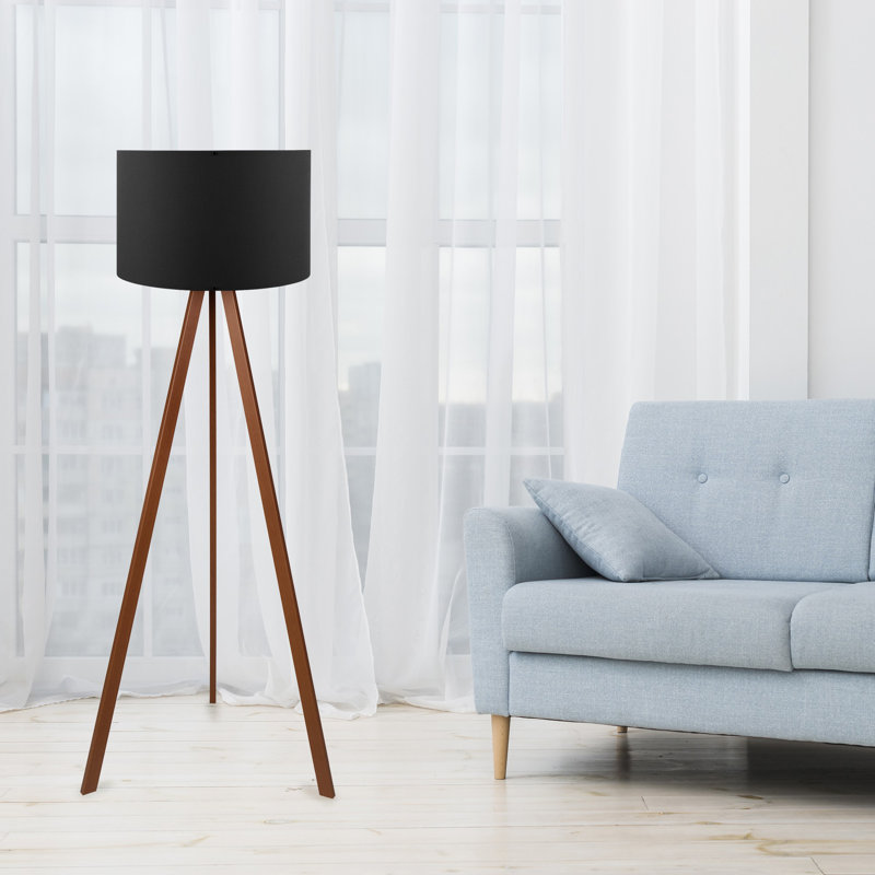 Rybicki 140cm Tripod Floor Lamp, Dark Brown, Black