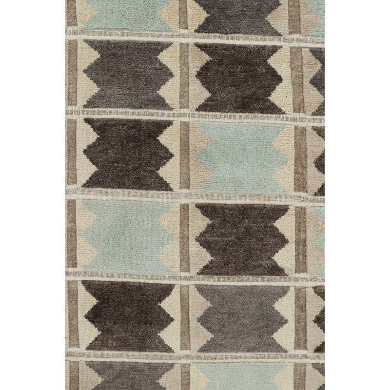 Scandinavian Hand Knotted Wool Geometric Area Rug, Rectangle 12' x 16'