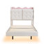 Size Upholstery Platform Bed Frame With LED Light Strips,Headboard Storage Space And Two USB Charging Deisgn,Beige