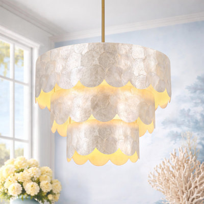 24" 6-Light Scalloped Capiz Shell Drum Chandelier