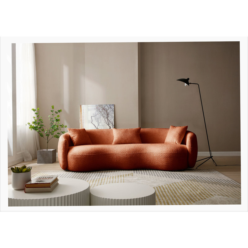 Canapé incurvé moderne de 93,6 pouces de style Mid-Century, canapé en tissu Boucle pour chambre à coucher, Orange