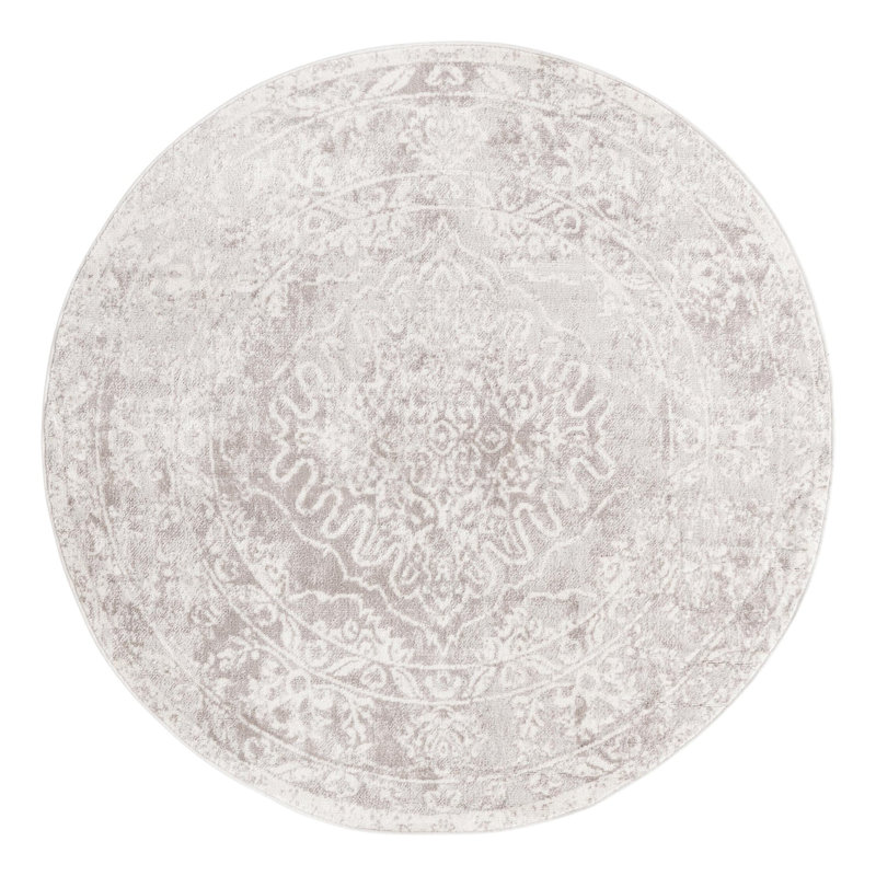 Tapis oriental gris / ivoire Dayton, Rond 5 pi 3 po