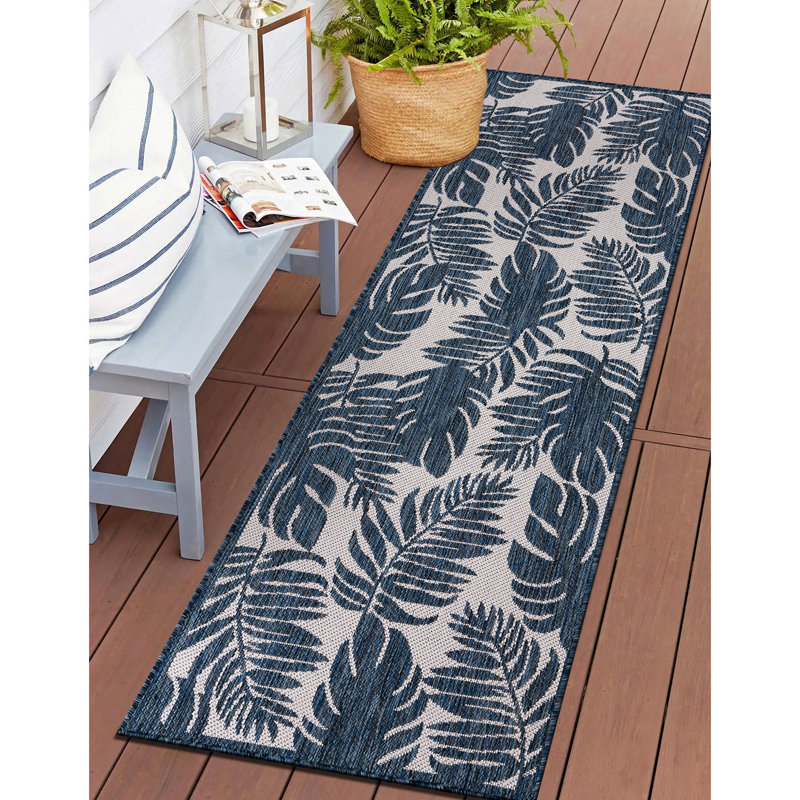 Tapis intérieur / extérieur bleu / crème Westhoughton, Tapis de couloir de 2 pi x 7 pi