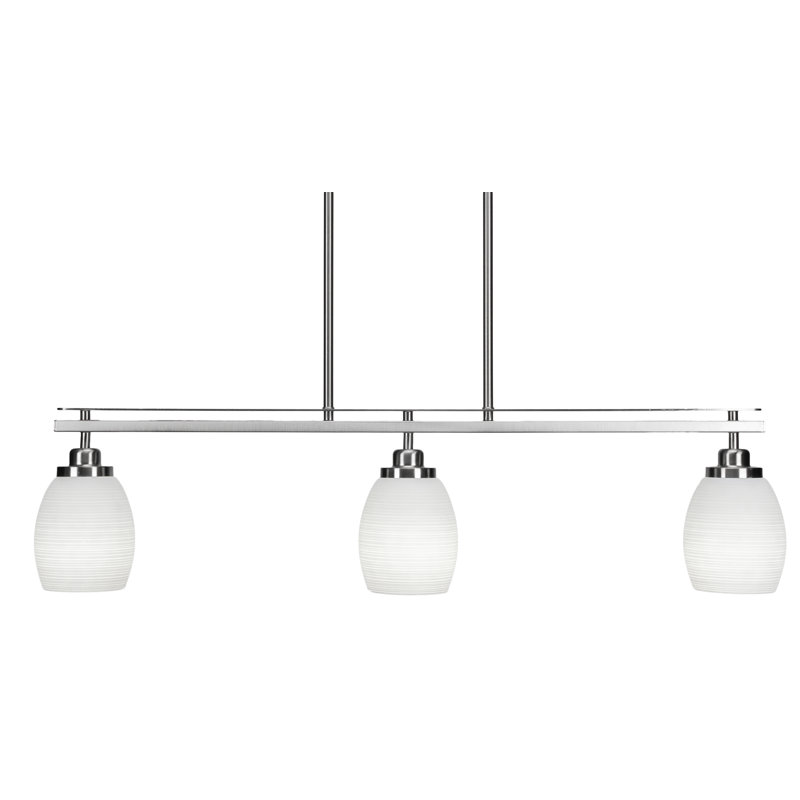 Merha 3 Light Island Light Shown With Glass, Frosted, Brushed Nickel