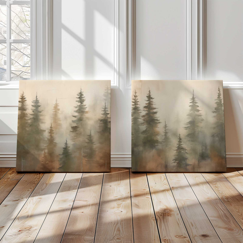 «Foggy Warm Forest», ensemble de 2, reproduction sur toile, Toile tendue, H 24 po x l 24 po x P 1,25 po