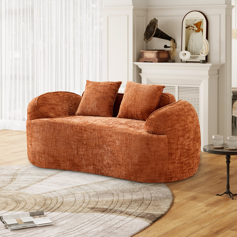 2-seater Curved Compressed Sofa, Upholstered Boneless Loveseat, Orange