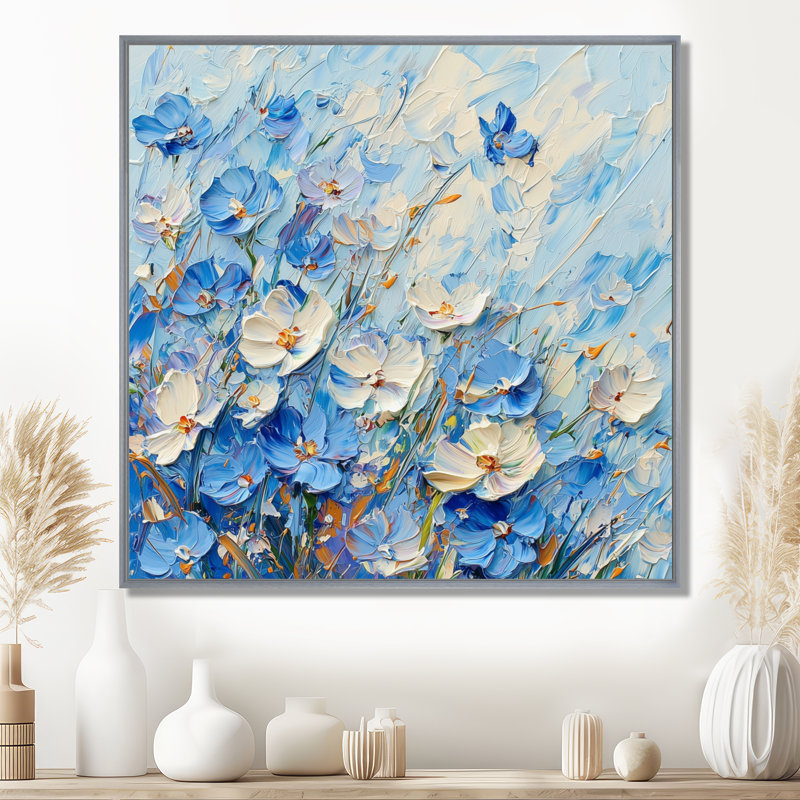 «Coastal Blue Wildflowers Meadow of Light I», art mural fleurs sauvages, Impression encadrée flottante, H 36 po x l 36 po