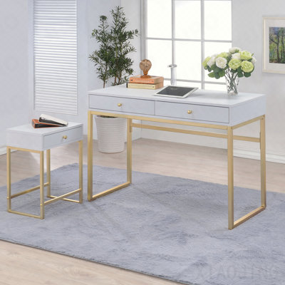 Table d'appoint blanche et laiton à 1 tiroir