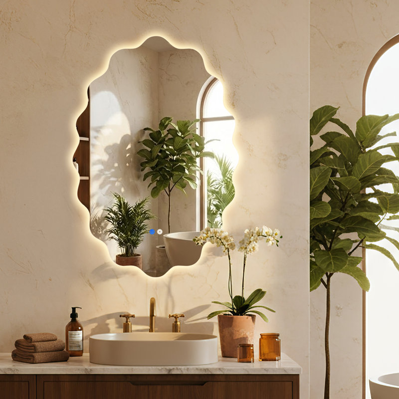Scalloped Oval Frameless Led Lighted Bathroom Vanity Mirror With Anti-fog, 3 Color Temperature & Dimmable Touch Control