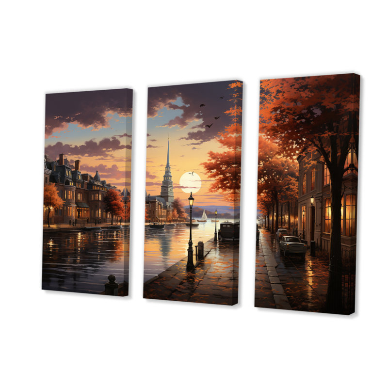 Étang à Boston, souvenirs sur toile, reproduction de 3 pièces, H 32 po x l 48 po x P 1 po