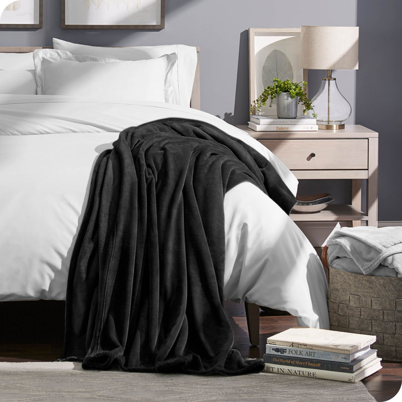 Black Microplush Fleece Reversible Throw Blanket