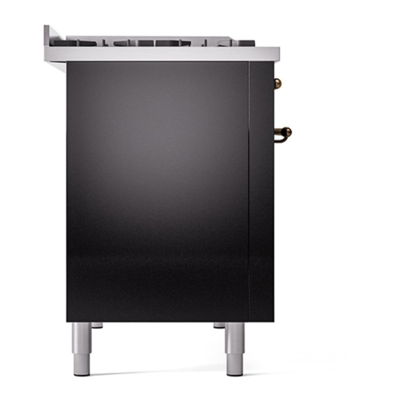 ILVE Nostalgie II 48 in Dual Fuel Range, 8 Burner, Griddle, Glossy Black/Bronze, Liquid Propane