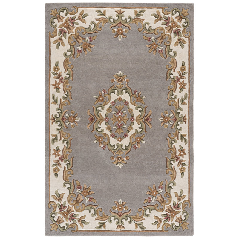 Aubusson 301 Hand Tufted Wool/Cotton Oriental Rug in Gray/Ivory/Brown, Rectangle 5' x 8'