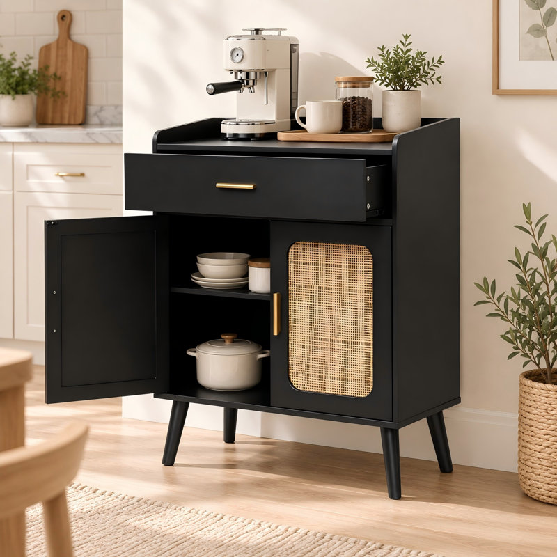 Meuble de rangement de cuisine avec tiroir, 2 portes et tablettes de rangement, Noir